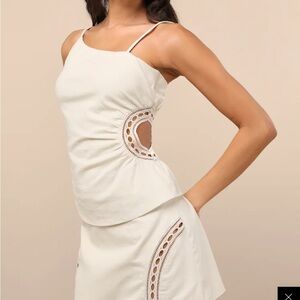 Lulu's Mahsa Cream crotchet embroidered skirt and tank top